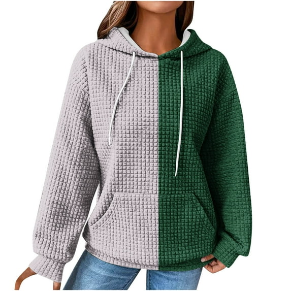 Kaemgyyd Sweatshirt for Women Loose Color Block Long Sleeve Trendy Hoodie Tops Casual Drawstring Tunic Pullover with Pockets