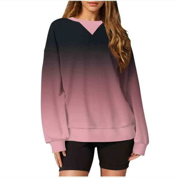 Kaemgyyd Sweatshirts for Women Casual Loose Crew Neck Long Sleeve Pullover Oversized Gradient Fall Fashion Clothes