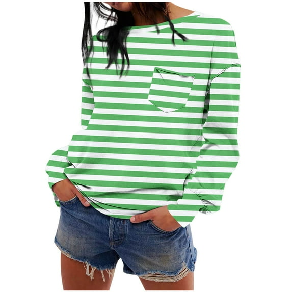 Kaemgyyd Sweatshirts for Women Crewneck Long Sleeve Stripe Tops Lightweight Fashion Fall Pullover