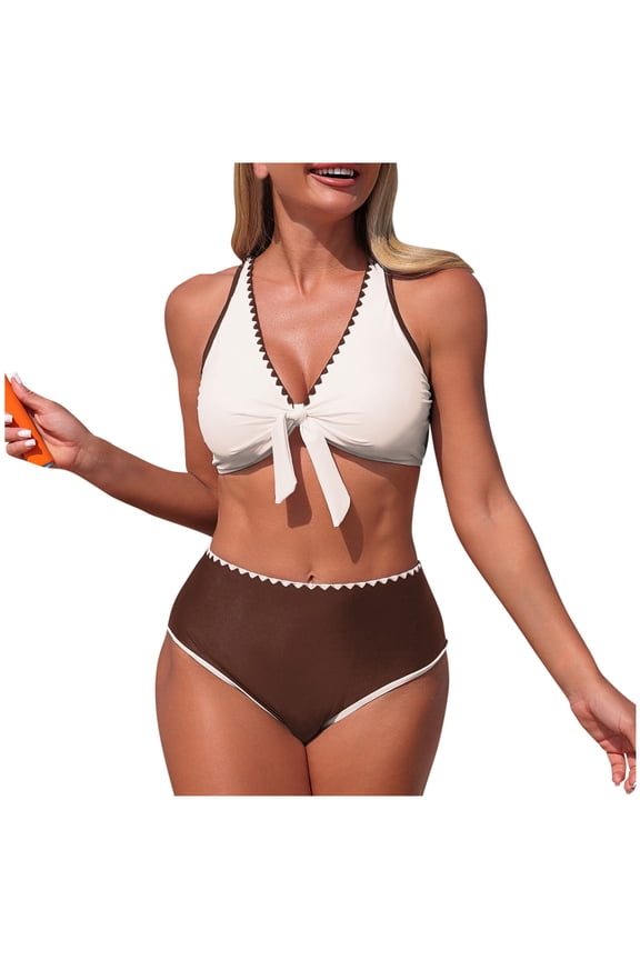 Swimsuits for Women 2 Piece High Waisted Bikini Sets Color Block Butt Lifting Bathing Suits Cross Back Summer Swimwear