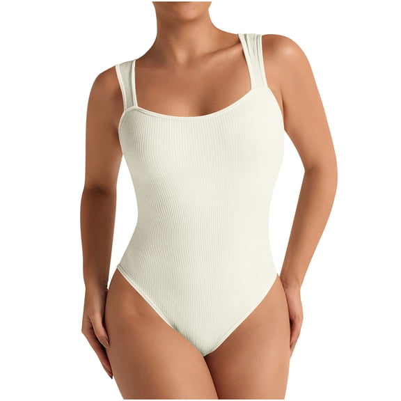 Kaemgyyd Tank Top Bodysuits for Womens Slim Ribbed Square Collar Sleeveless Shapewear Jumpsuit Fashion Going out Romper