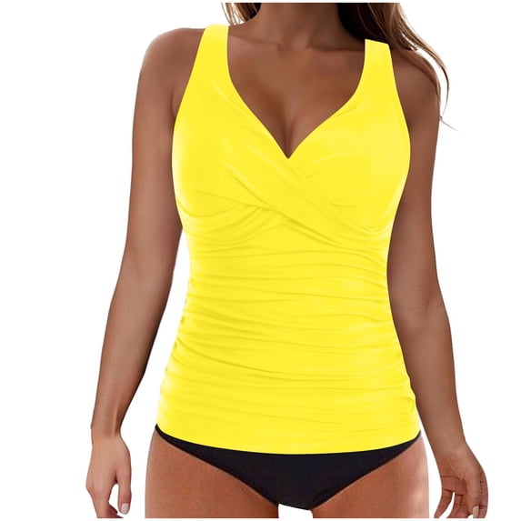 Kaemgyyd Tankini Swimsuits for Women Two Piece Bathing Suit Slimming Ruched V Neck Padded Swim Top with Bottom Swimwear