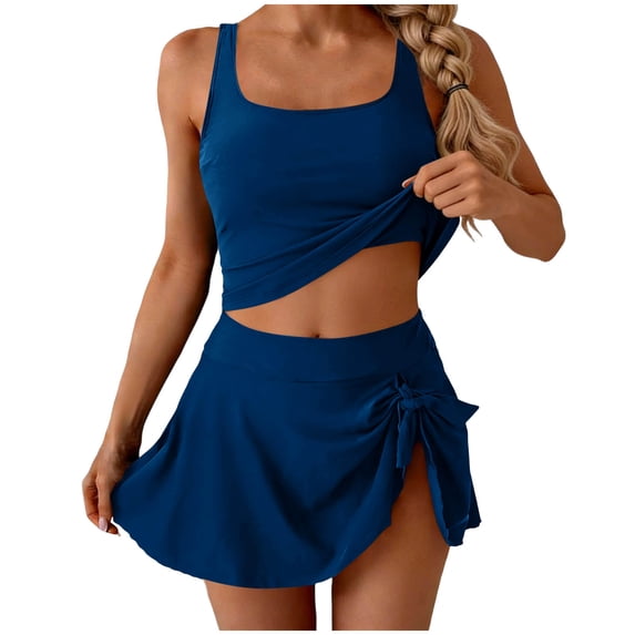 Kaemgyyd Tankini Swimsuits for Women Two Piece Bathing Suits Padded Swim Tank Top High Waist Swim Suits with Bow Tie Skirt