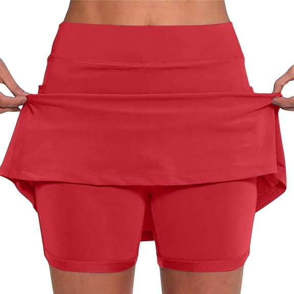 Kaemgyyd Tennis Skorts for Woman Solid Color High Waisted A-Line Running Golf Athletic Skorts with Inner Shorts