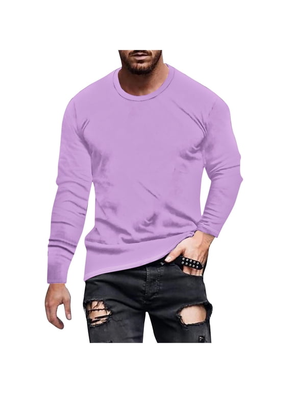 Thermal Shirts for Men Lightweight Long Sleeve Crew Neck Top Spring Fall Solid Colors Loose Tee Clothes