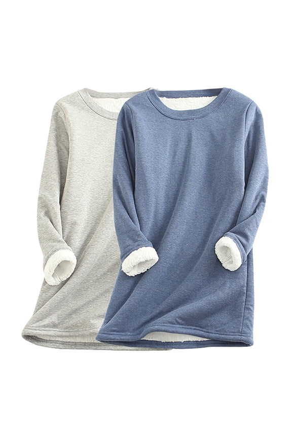 Thermal Shirts for Women Soft Comfy Fleece Lined Long Sleeve Top Crew Neck Base Layer Underwear 2 Pc Winter