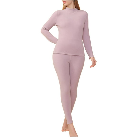 Kaemgyyd Thermal Underwear Set for Women Long Sleeve Mock Neck Tops with Leggings Solid Color Base Layer Cold Weather Set