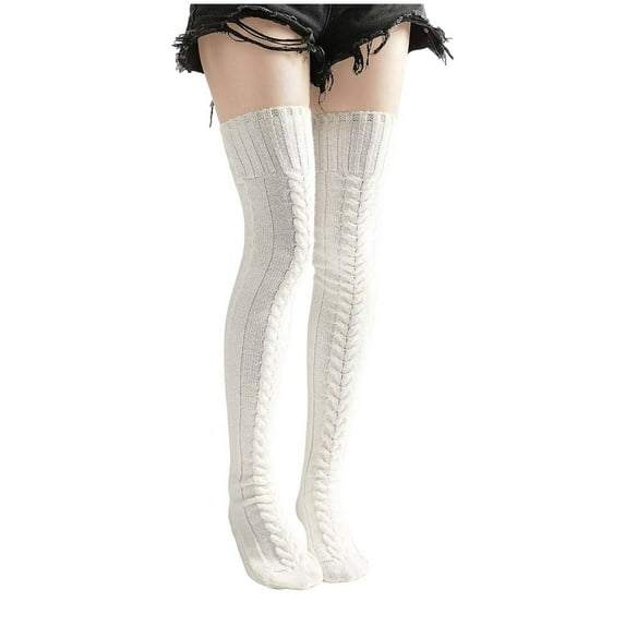 Kaemgyyd Thigh High Socks for Women Winter Thermal Cozy Cable Knit over the Knee High Socks Stretch Solid Color Socks for Women