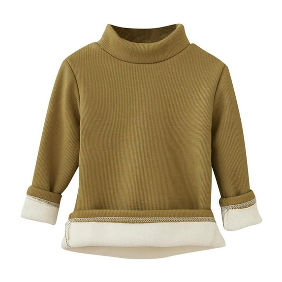 Kaemgyyd Toddler Baby Girl Boy Long Sleeve Shirt Fleece Lined Solid Color Mock Neck Ribbed Knit Tops Fall Winter Clothes 9 M-8 Y