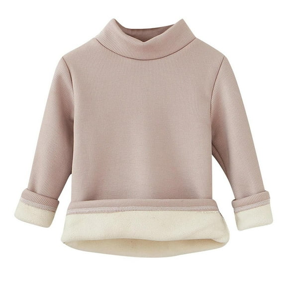 Kaemgyyd Toddler Baby Girl Boy Long Sleeve Shirt Fleece Lined Solid Color Mock Neck Ribbed Knit Tops Fall Winter Clothes 9 M-8 Y