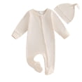 thumbnail image 1 of Kaemgyyd Toddler Baby Girl Boys Footies Infant Newborn Zipper Long Sleeve Sleeper Romper with Hat 2 Piece Set Outfit, 1 of 3