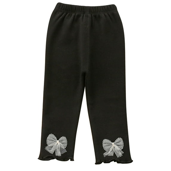 Kaemgyyd Toddler Baby Girl Fleece Lined Pants Cute Bow High Waist Bottoms Winter Thick Warm Full Length Trousers 6 M-3 Y
