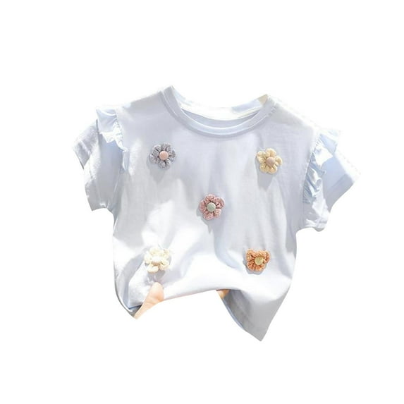 Kaemgyyd Toddler Baby Girls Shirt Cute Print Crewneck Short Sleeve Tee Cotton Tops Summer Clothes Children Outfit 2-7 Years