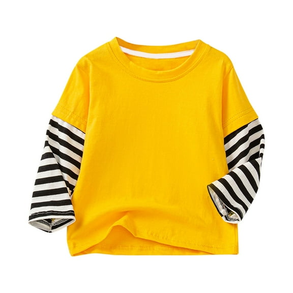 Kaemgyyd Toddler Boys Girls Long Sleeve T-Shirts Cotton Crewneck Tees Soft Basic Stripe Layering Warm Top 2-11 Y