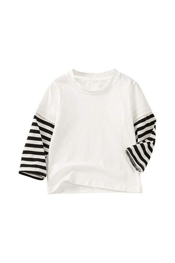 Toddler Boys Girls Long Sleeve T-Shirts Cotton Crewneck Tees Soft Basic Stripe Layering Warm Top 2-11 Y