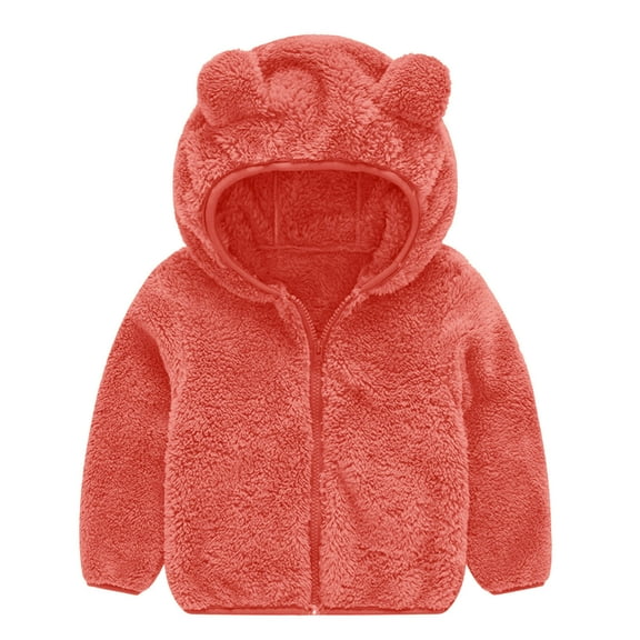 Kaemgyyd Toddler Girls Boys Fuzzy Sherpa Coat Full Zip up Hooded Jackets Cute Fleece Lined Outwear Fall Winter