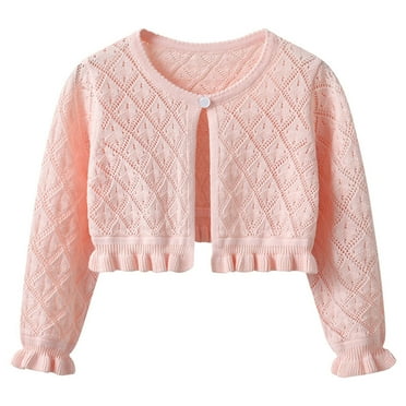 Kaemgyyd Toddler Girls Cardigan Fashion Long Sleeve Knit Sweater Cover up Button Hollow out Cropped Tops for 1-9 T