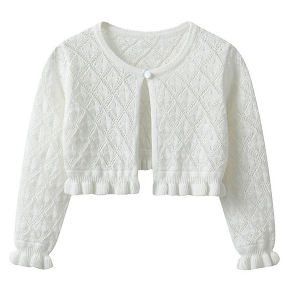 Kaemgyyd Toddler Girls Cardigan Fashion Long Sleeve Knit Sweater Cover up Button Hollow out Cropped Tops for 1-9 T