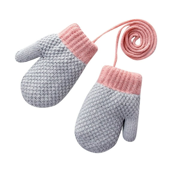 Kaemgyyd Toddler Knit Mittens Newborn Infant Winter Thick Warm Mittens Baby Boys Girls Cute Ski Snow Mittens with String for 1-3 T