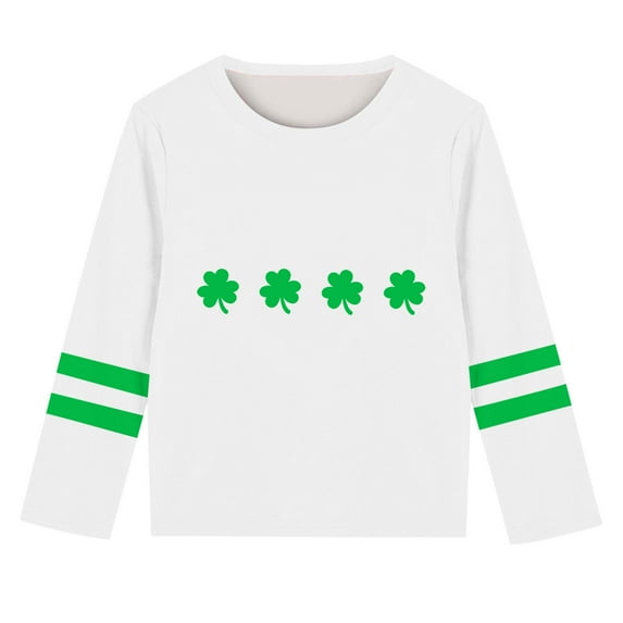 Kaemgyyd Toddler St. Patrick's Day Shirt Baby Boy Girl Cute Print Long Sleeve Tee Spring Crew Neck Green Casual Tops 3-14 Years