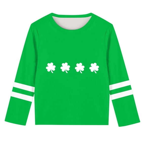Kaemgyyd Toddler St. Patrick's Day Shirt Baby Boy Girl Cute Print Long Sleeve Tee Spring Crew Neck Green Casual Tops 3-14 Years