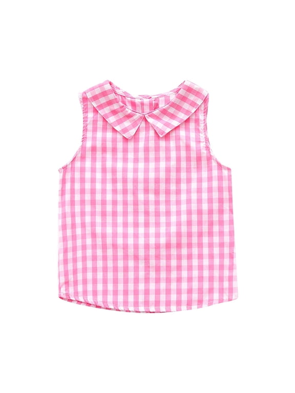 Toddlers and Baby Girls' Blouse Cute Plaid Babydoll Sleeveless Tops Summer Cotton Loose Fit Beach Vaction Clothes 0-4 T