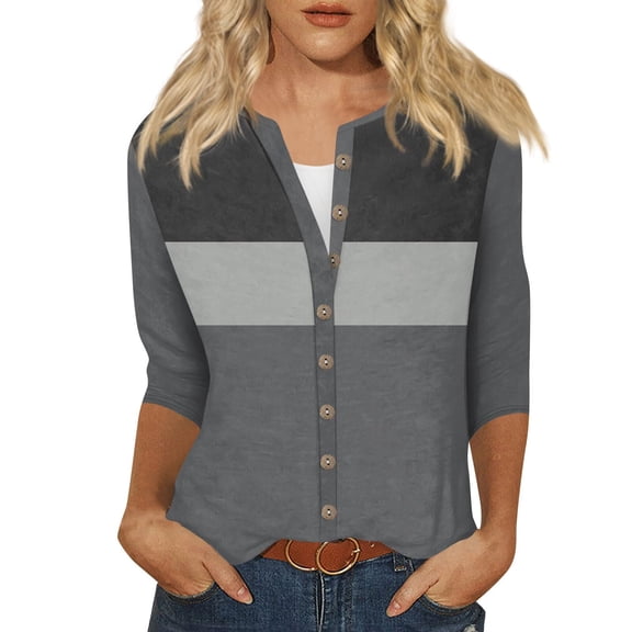 Kaemgyyd Tops for Women Business Casual Color Block Button down Shirts Long Sleeve Tunic Blouse Fall Work Office Basic Tees