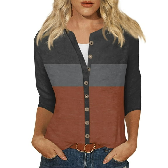 Kaemgyyd Tops for Women Business Casual Color Block Button down Shirts Long Sleeve Tunic Blouse Fall Work Office Basic Tees