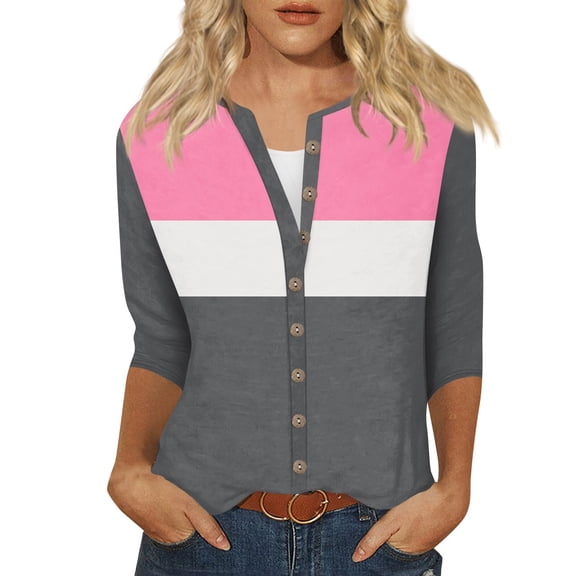 Kaemgyyd Tops for Women Business Casual Color Block Button down Shirts Long Sleeve Tunic Blouse Fall Work Office Basic Tees