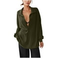 thumbnail image 1 of Kaemgyyd Tops for Women Trendy Deep V Neck Low Cut Knit Ribbed Shirts Fall Lantern Long Sleeve Going out Tees Pullover Outfit, 1 of 4