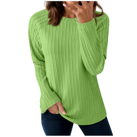 Kaemgyyd Tops for Women Trendy Solid Color Crewneck Casual Basic Tees Lightweight Textured Pullover Fall Clothing
