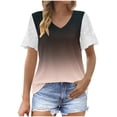thumbnail image 1 of Kaemgyyd Tops for Women Trendy V Neck Short Sleeve Summer Tops Loose Gradient Lace Patchwork Tee Blouses Casual Clothes, 1 of 6