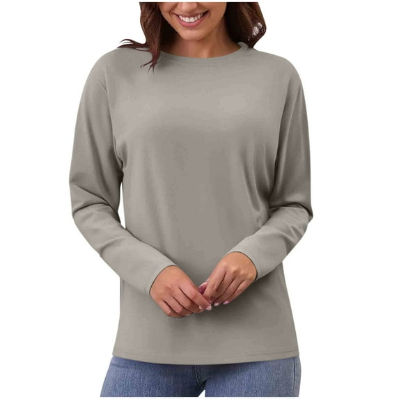 Kaemgyyd Tops for Womens Soft Warm Crewneck Long Sleeve Tunic Shirts Solid Color Base Layer Fall Outfits Winter Clothing
