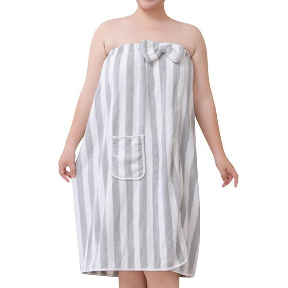 Kaemgyyd Towel Wrap for Women Cute Bow Plush Bath Robe Lightweight Striped Fuzzy Wrap Around Towels with Pockets