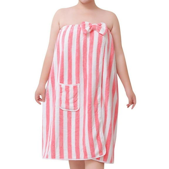 Kaemgyyd Towel Wrap for Women Cute Bow Plush Bath Robe Lightweight Striped Fuzzy Wrap Around Towels with Pockets