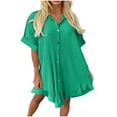 thumbnail image 1 of Kaemgyyd Tunic Shirt Mini Dress for Women Texture Short Sleeve Oversized Folwy Dress Button up Asymmetry Hem Dresses, 1 of 6