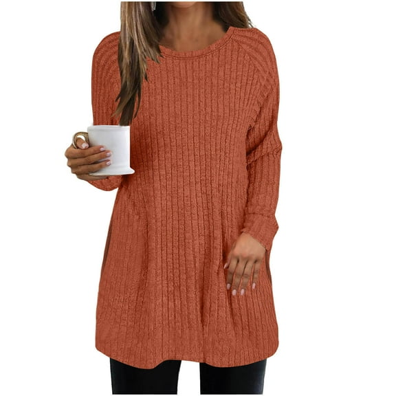 Kaemgyyd Tunic Sweatshirts for Women Warm Crewneck Lightweight Sweaters Soft Long Sleeve Shirts Fall Fashion Clothing