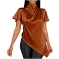 thumbnail image 1 of Kaemgyyd Tunic Tops for Women Satin Silk Short Sleeve Loose Dressy Blouse Casual Solid Color Mock Neck Flowy Shirts, 1 of 5