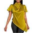 thumbnail image 1 of Kaemgyyd Tunic Tops for Women Satin Silk Short Sleeve Loose Dressy Blouse Casual Solid Color Mock Neck Flowy Shirts, 1 of 5