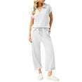 thumbnail image 1 of Kaemgyyd Two Piece Lounge Sets for Women Wide Leg Cropped Pants Loose Short Sleeve V Neck Tops Fashion Matching Sets Travel Outfits, 1 of 7