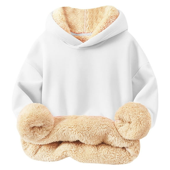 Kaemgyyd Unisex Baby Boys Girls Sherpa Lined Hoodies Winter Warm Solid Pullover Casual Long Sleeve Thick Sweatshirt 1-8 Years