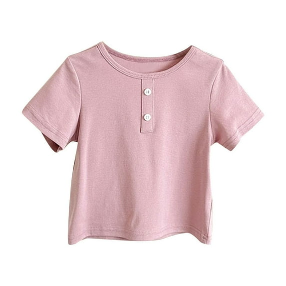 Kaemgyyd Unisex Baby Infant Cotton Soft T Shirt Toddler Newborn Summer Clothes Short Sleeve Button Crew Neck Casual Tees 1-9 Years