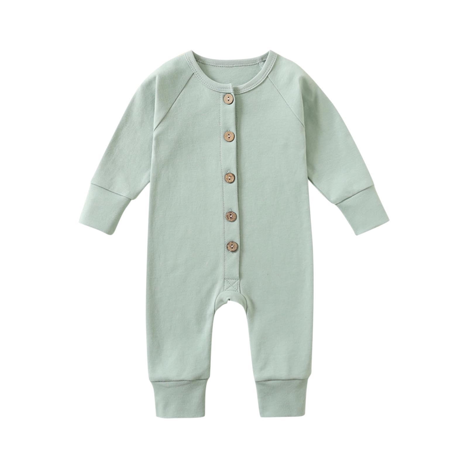 Kaemgyyd Unisex Baby Long Sleeve Romper Soft Comfy Button down One Piece Pajamas Outfit Infant Boy Girl Jumpsuit Fall Clothes 3-18M