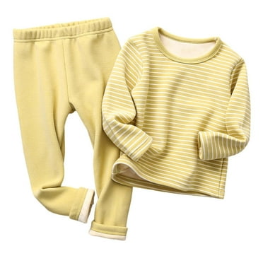 Kaemgyyd Unisex Boys Girls Thermal Underwear Set Stripe Fleece Lined Base Layer Tops and Bottom for Winter 3-10 Years