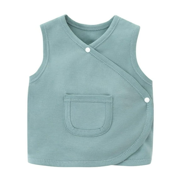 Kaemgyyd Unisex Infant Newborn Clothes Baby Cotton Button Sleeveless Vest Soft Solid V-Neck Vest with Pocket 0-3 Y