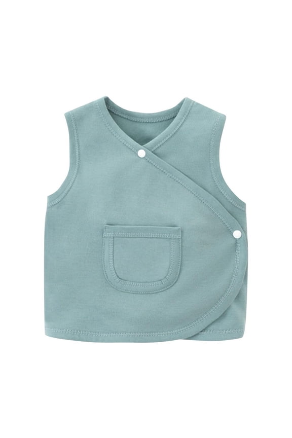 Unisex Infant Newborn Clothes Baby Cotton Button Sleeveless Vest Soft Solid V-Neck Vest with Pocket 0-3 Y