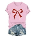 thumbnail image 1 of Kaemgyyd Valentine Shirts for Women Vintage Bow Printed T Shirt Rolled up Short Sleeve Valentines Gift Casual Tee Tops, 1 of 6