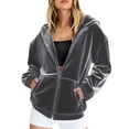 thumbnail image 1 of Kaemgyyd Velour Jackets for Women Fall Fashion Fleece Long Sleeve Hooded Sweatshirt Lightweight Thermal Coat Outwear with Pocket, 1 of 6
