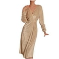thumbnail image 1 of Kaemgyyd Velvet Robes for Women Elegant V Neck Smocked Long Sleeve Bathrobe Soft Lightweight Tie Waist Pajamas Sleepwear Housecoat, 1 of 6