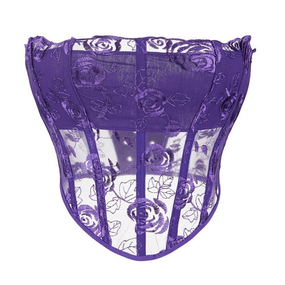 Kaemgyyd Vintage Renaissance Corset Top for Women See Through Print Overbust Mesh Push up Bodyshaper Corset Built-In Bra